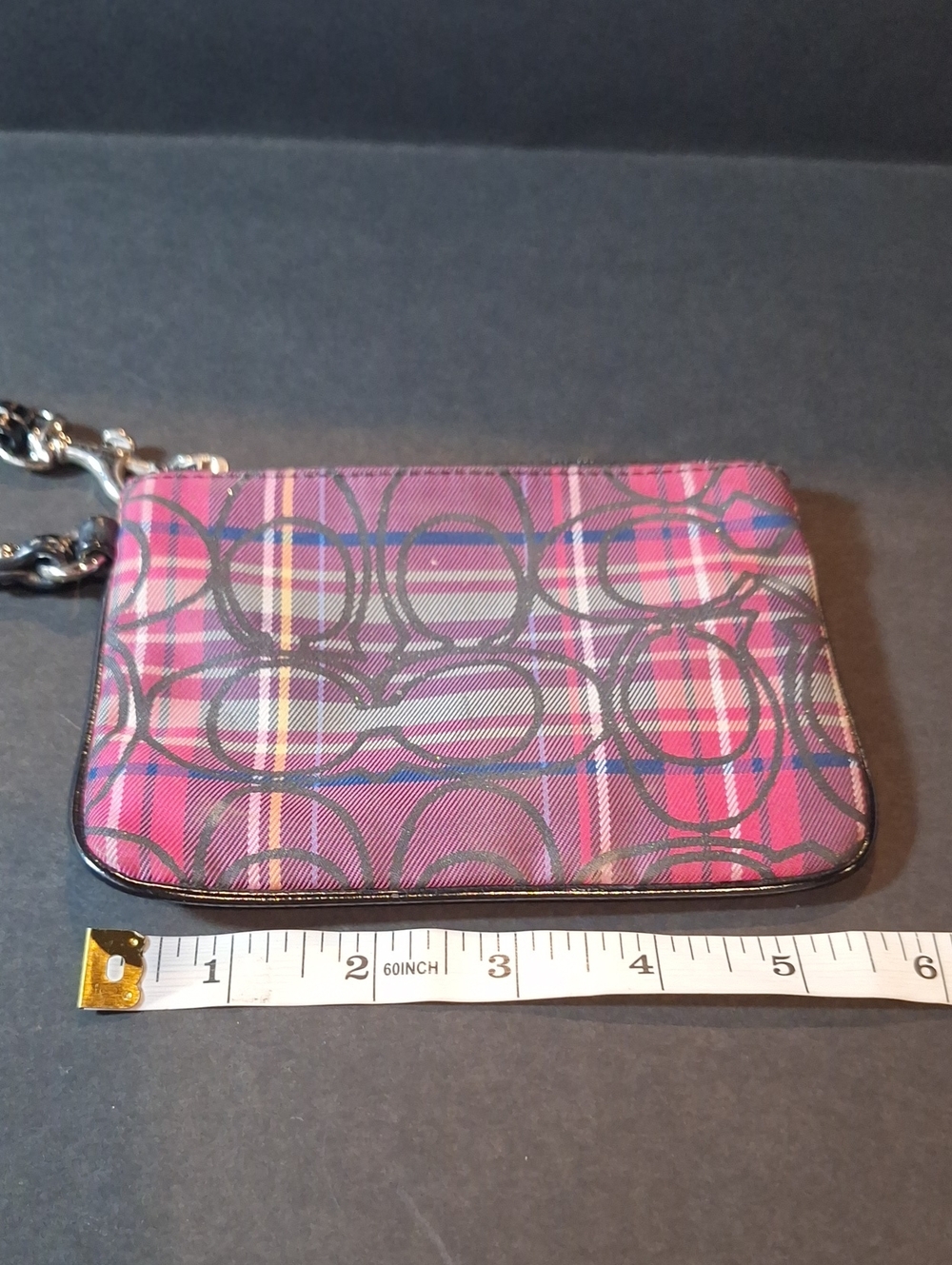 Coach Poppy Tartan Plaid Pink Plaid Card Wallet Wristlet